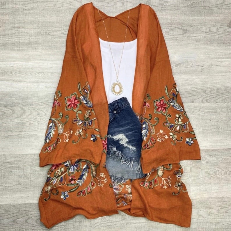 Long sleeve Embroidered Bohemian Kimono